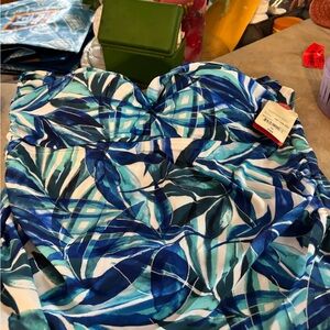 Blue and Green Leaf Print Swimsuit